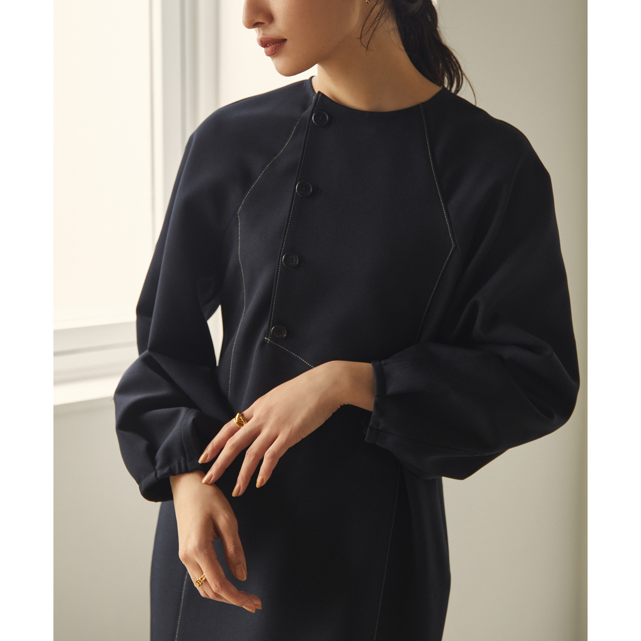 Emmel Refines Em ビブ ボタン ステッチ ワンピース