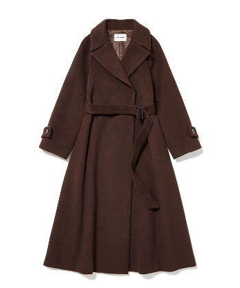 Belted Flare Long Coat DK.BROWN